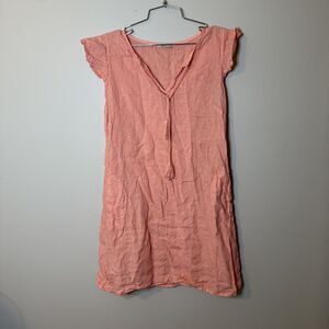 Valentina Naldi Linen Shift Dress Woven Orange Breathable Boho Italian Made